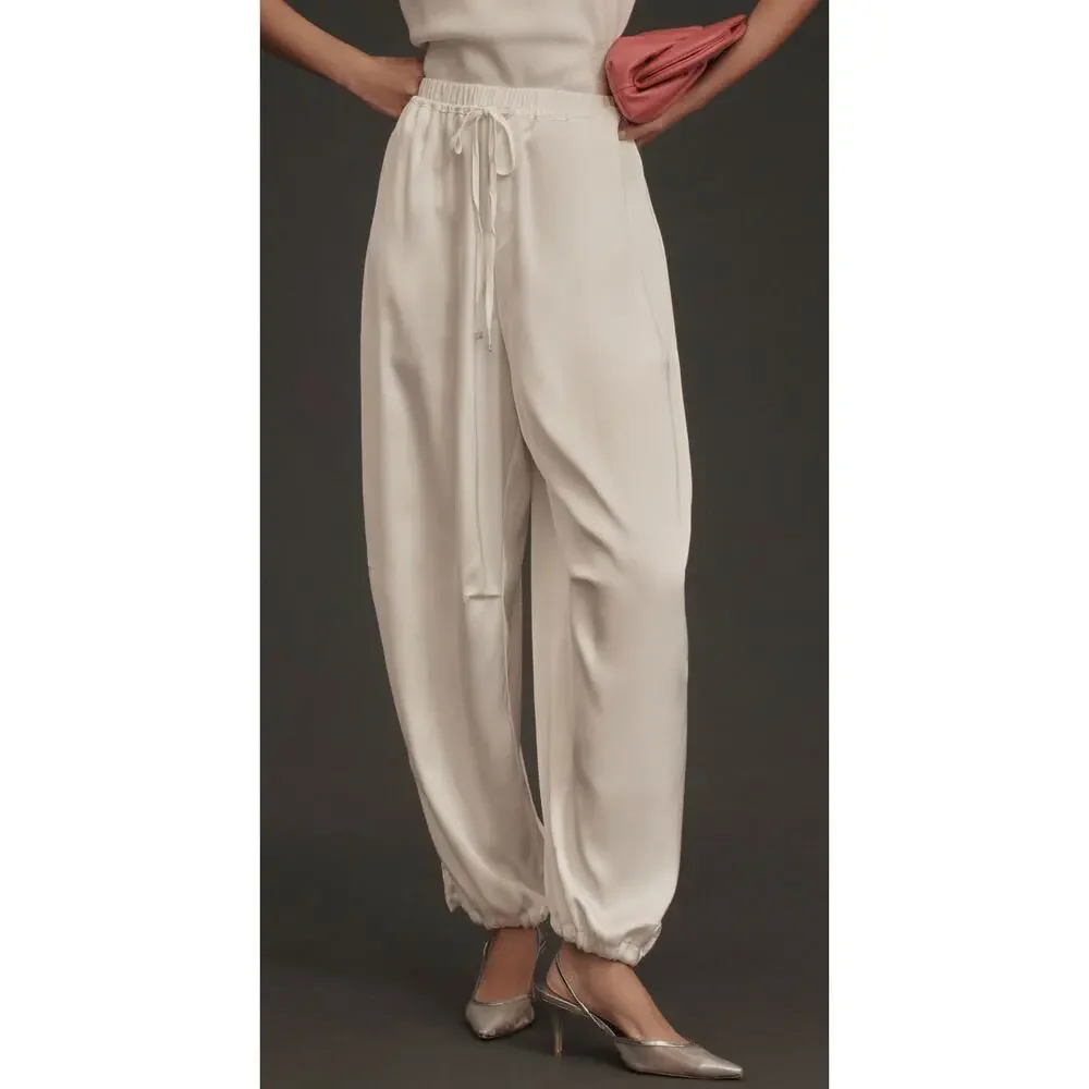 Maeve Anthropologie Pull On Silky Parachute Pants Womens Size Large White New